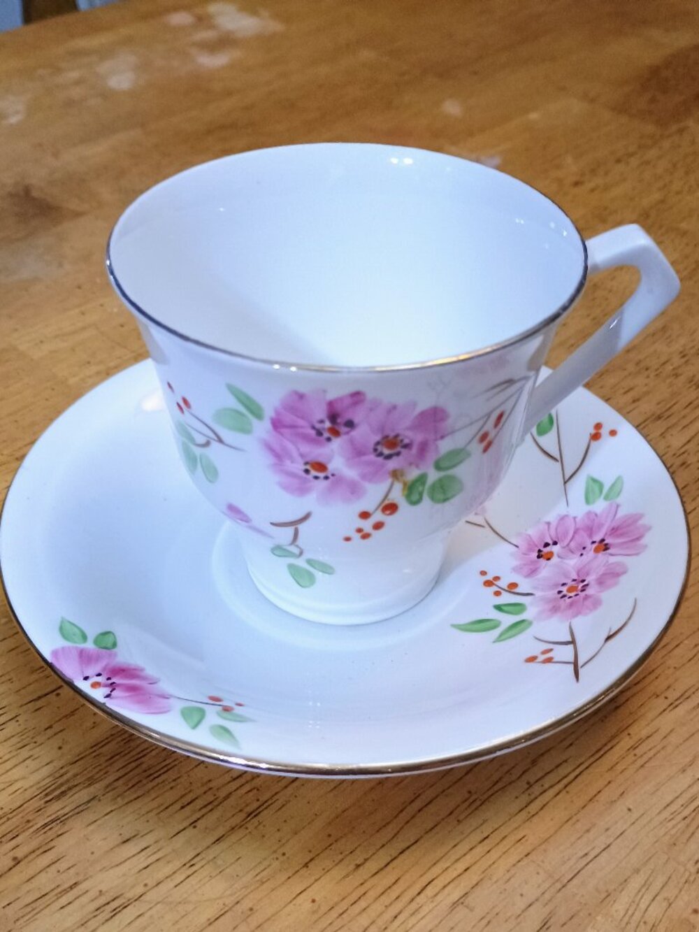 Vintage Delphine Bone China teacup and saucer